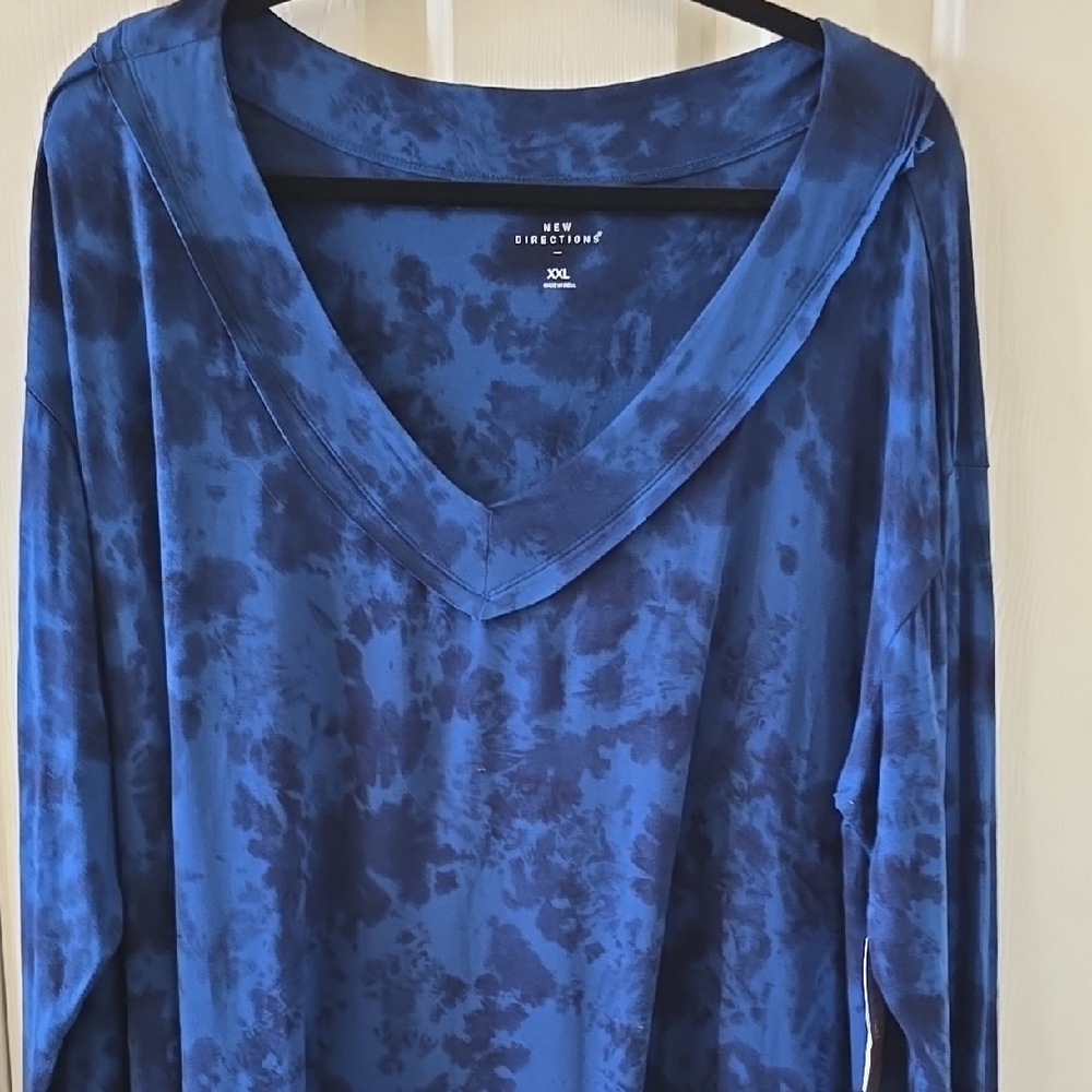 NEW DIRECTIONS BRAND WOMEN'S PLUS SIZE BLUE V-NECK TUNIC TOP SIZE XXL